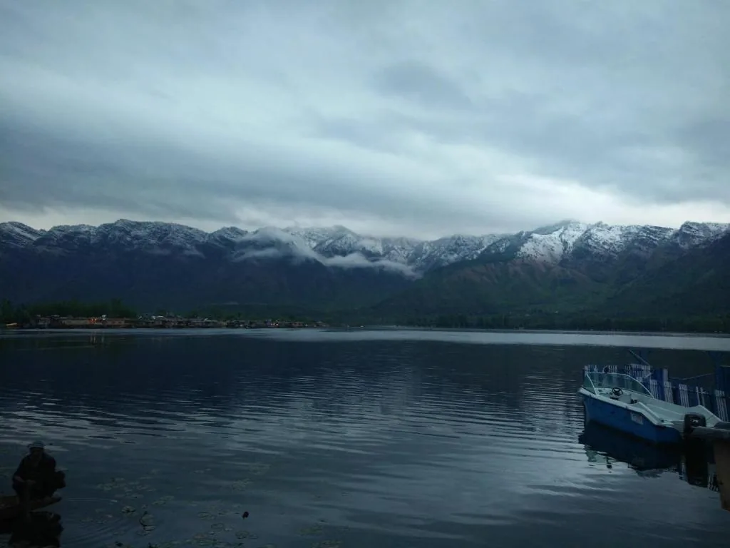 Winter mountains across the lake